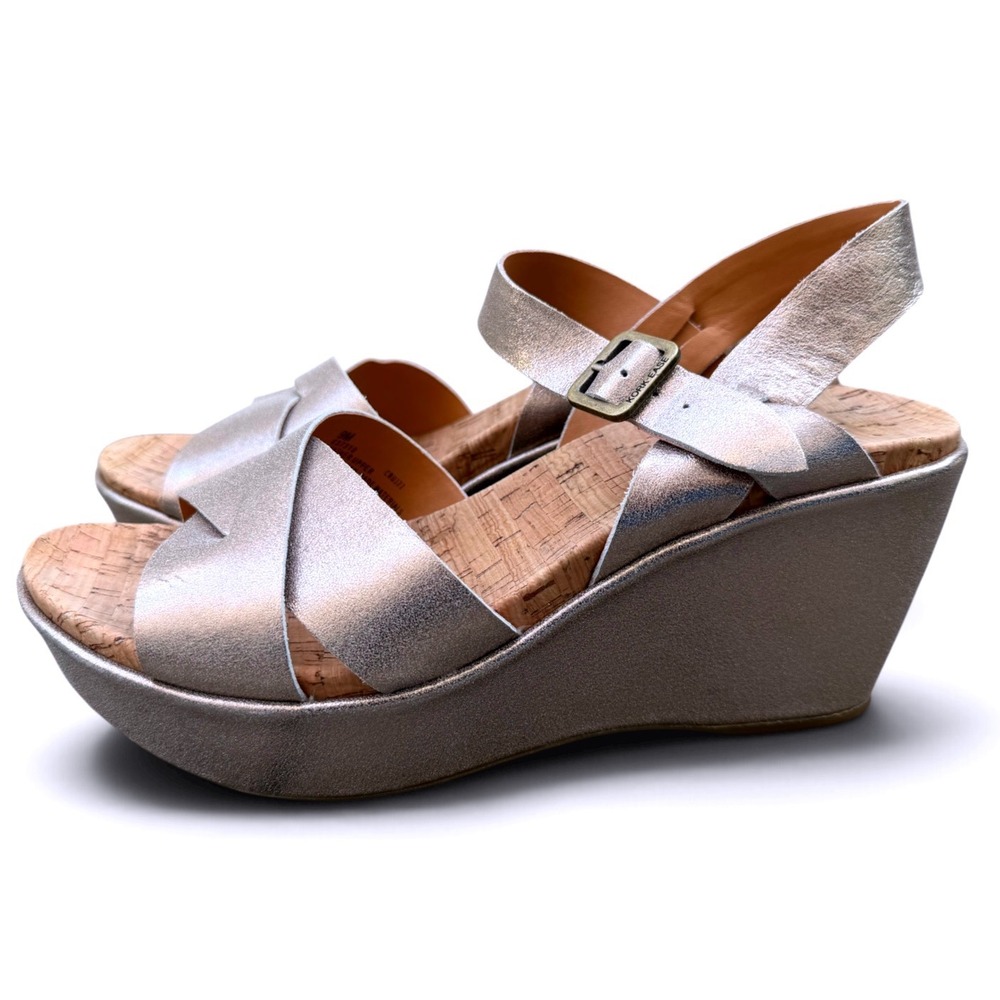 Kork-Ease Ava 2.0 Platform Wedge Sandal Womens 9 Champagne Gold Metallic Leather - Picture 2 of 12